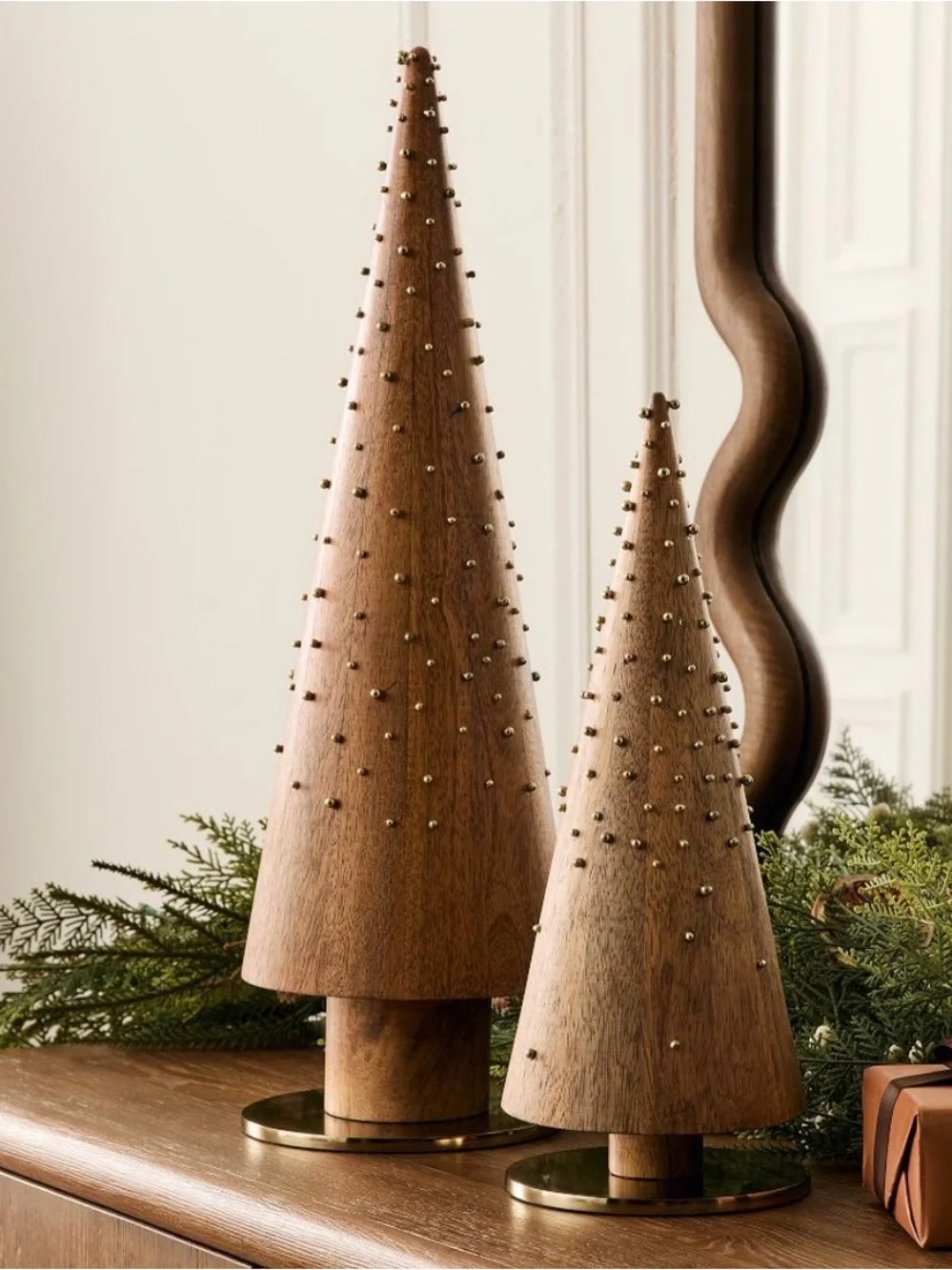 Crate & Barrel Studded Wood Trees Set of 2 * NEW